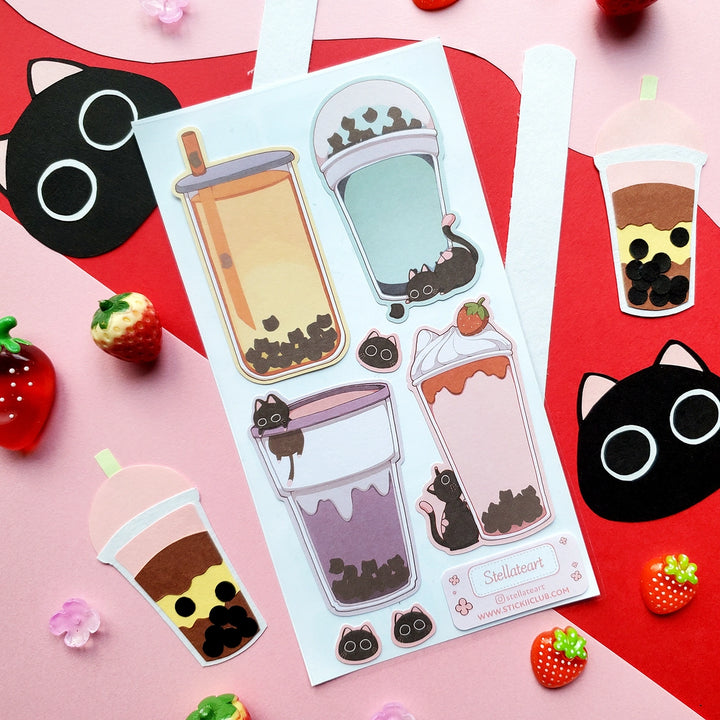 Boba Cats’ Labels Sticker Sheet