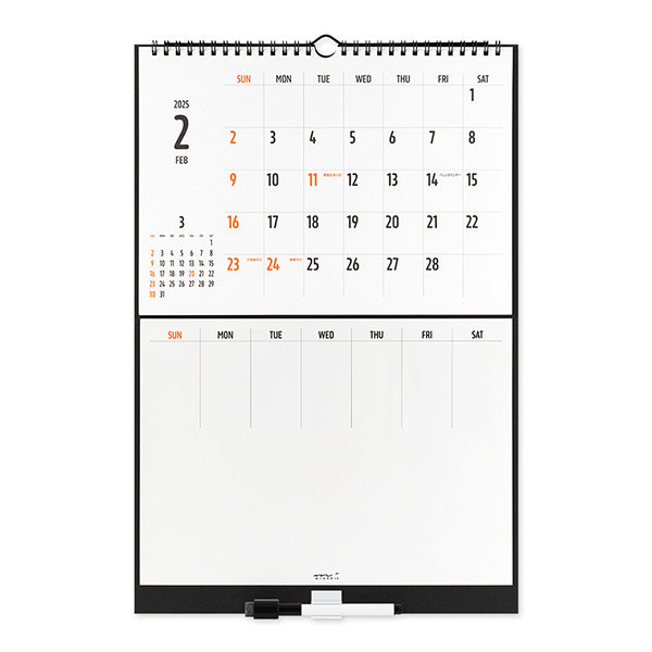 2025 Midori Hanging Calendar with Whiteboard Week