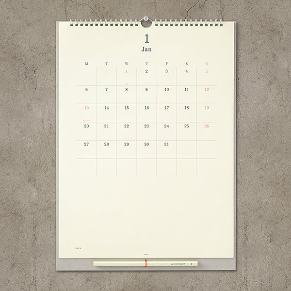 2025 Midori Hanging Calendar with Pencil