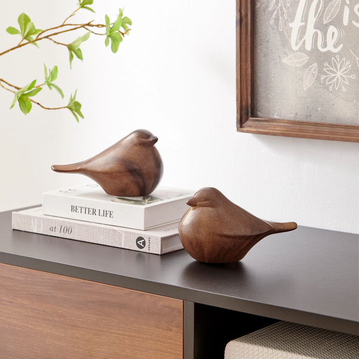 Tabletop Bird Sculptures | Walnut Finish