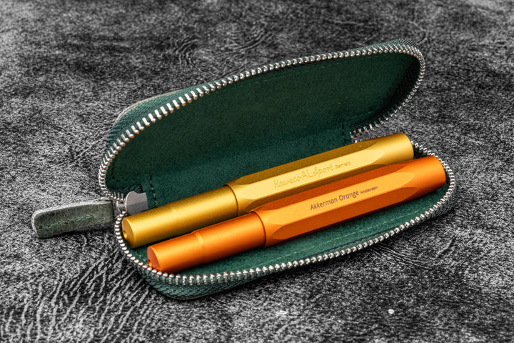 Zippered Leather Pen Pouch for Kaweco Pocket Pens | Two Pens