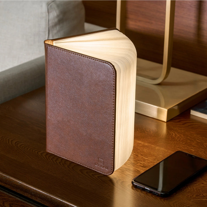 Mini Smart Book Light | Brown Leather