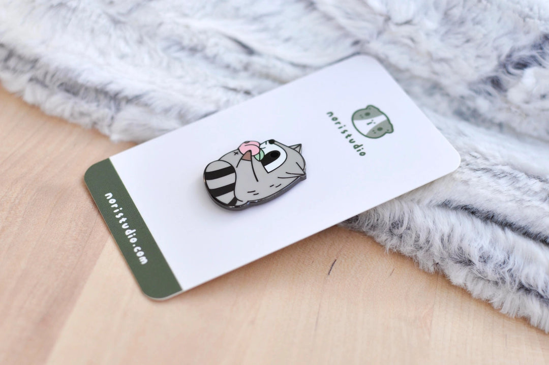 Raccoon and Peach Enamel Pin