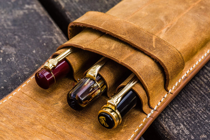 Leather Flap Pen Case | Three Pens