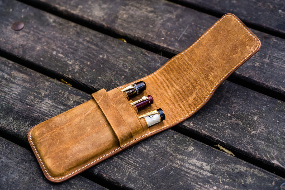 Leather Flap Pen Case | Three Pens