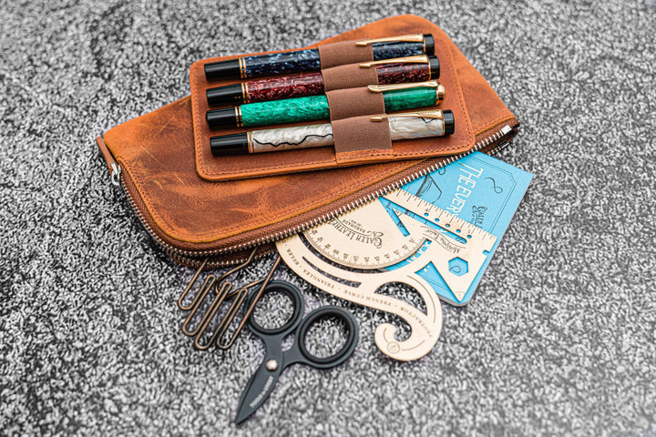 Zippered Leather Pen Pouch | Four Pens