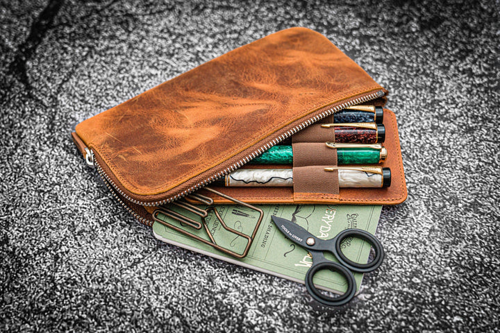 Zippered Leather Pen Pouch | Four Pens