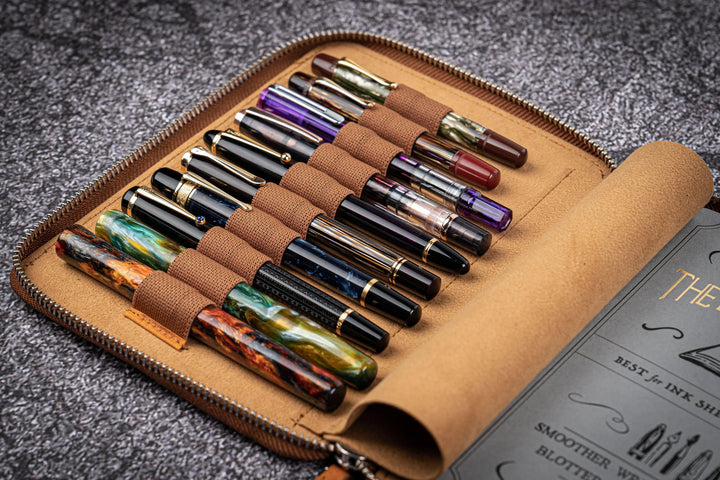 Leather Zippered Pen Case with A5 Notebook Holder | 10 Pen Slots