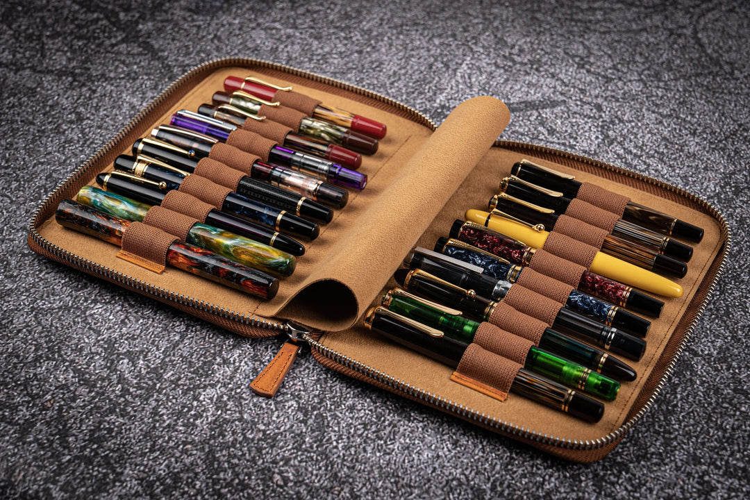 Leather Zippered Pen Case | 20 Pen Slots