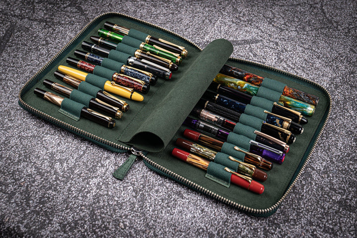 Leather Zippered Pen Case | 20 Pen Slots