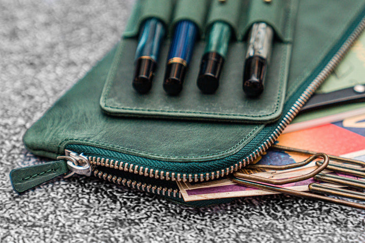 Zippered Leather Pen Pouch | Four Pens